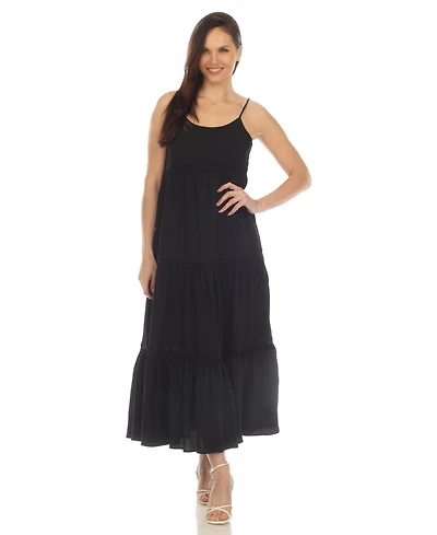 White Mark Women's Scoop Neck Tiered Midi Dress