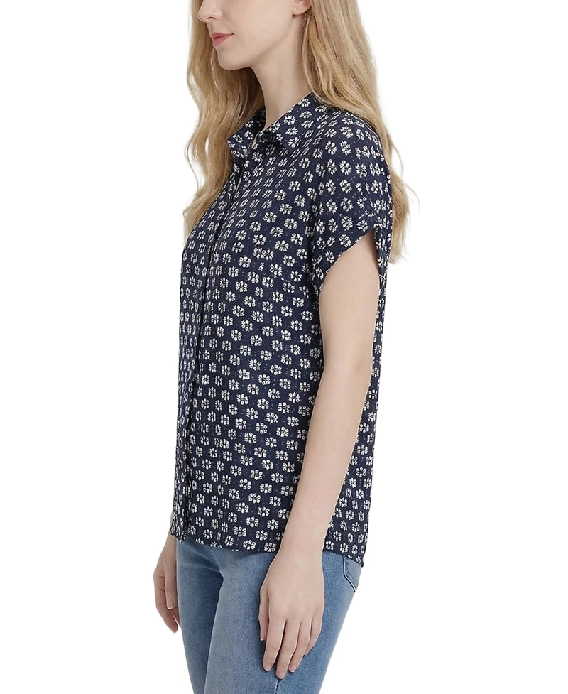 Ny Collection Petite Short-Sleeve Lace Blouse