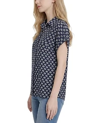 Ny Collection Petite Short-Sleeve Lace Blouse