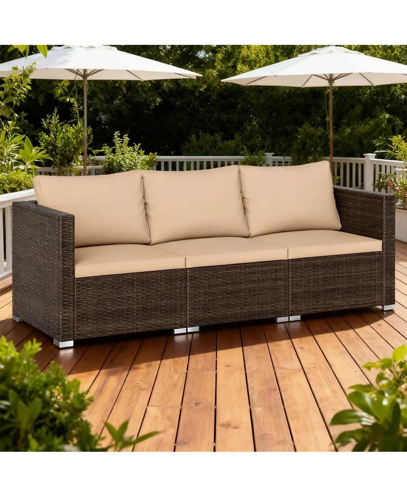 Yiortwo 3-Piece Patio Sectional Sofa Set, Pe Rattan Modular Couch with Cushions