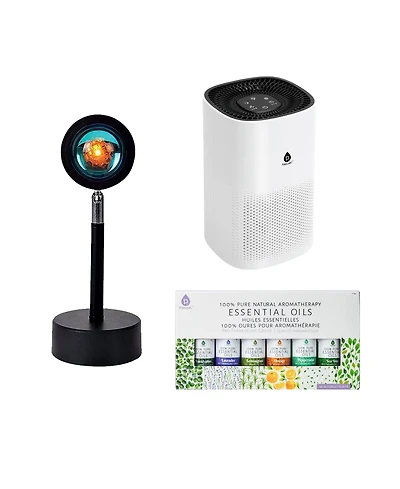 Pursonic Home Wellness Bundle – True Hepa Air Purifier, Sunset Projector Lamp & 6-Pack Essential Oils