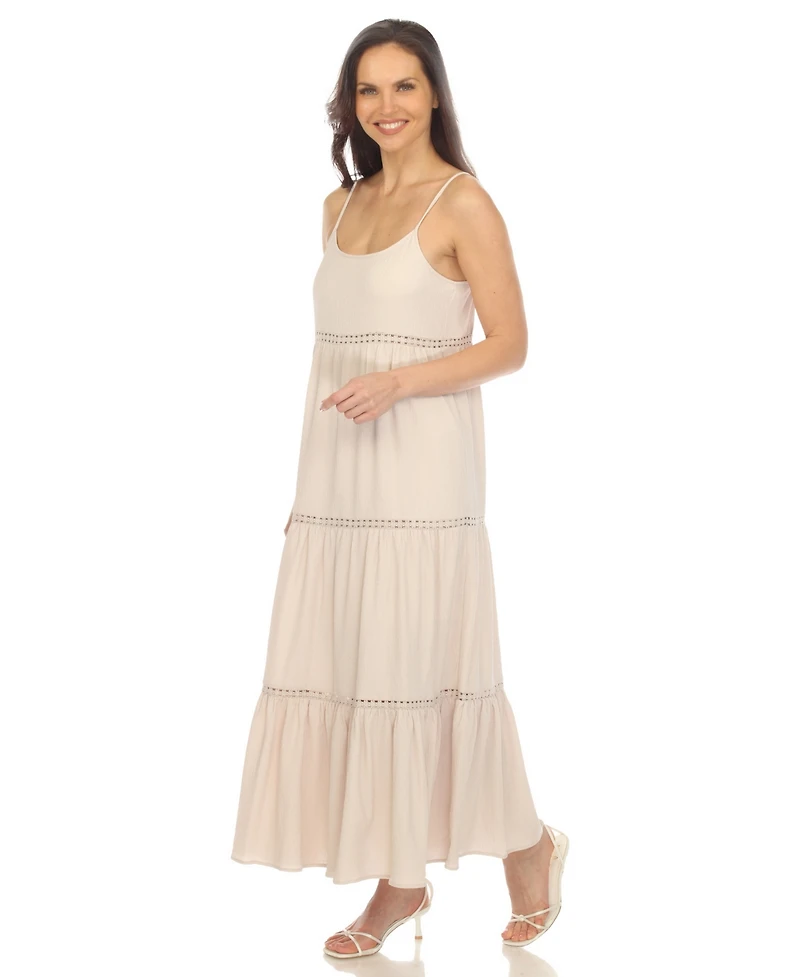 White Mark Women's Scoop Neck Tiered Midi Dress