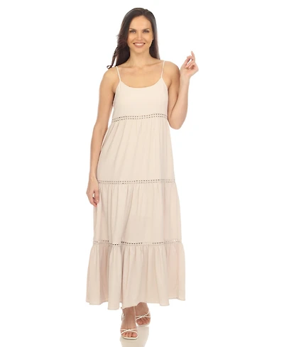 White Mark Women's Scoop Neck Tiered Midi Dress