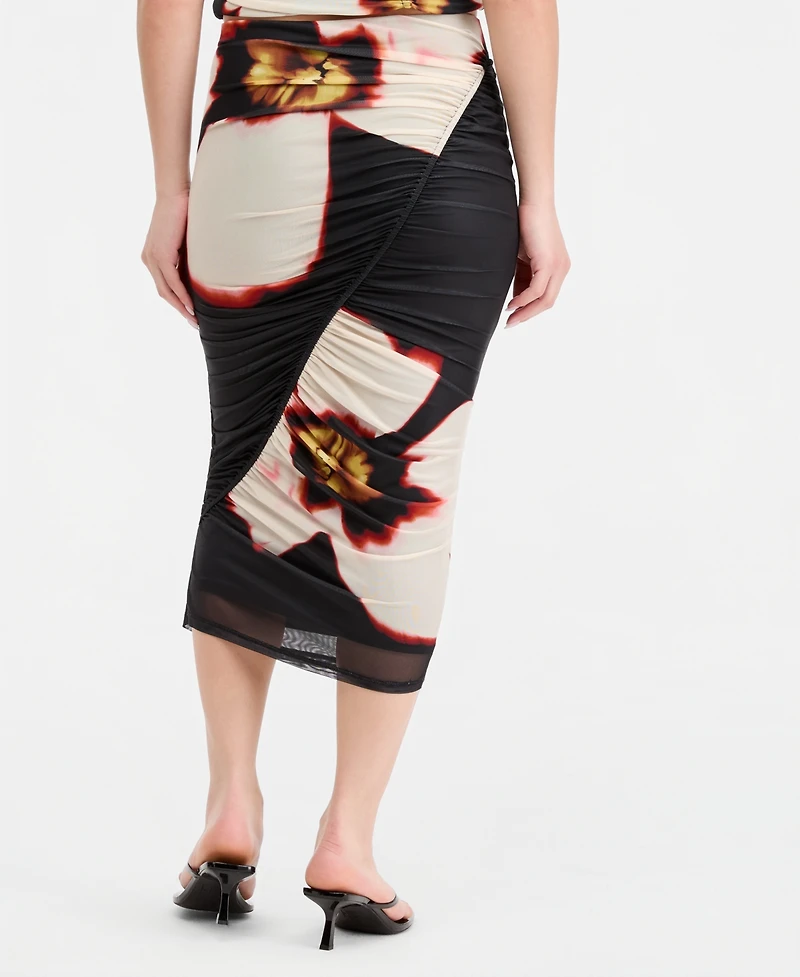 Bar Iii Women's Plaid Mesh Ruched Bodycon Midi Skirt, Macy's Exclusive