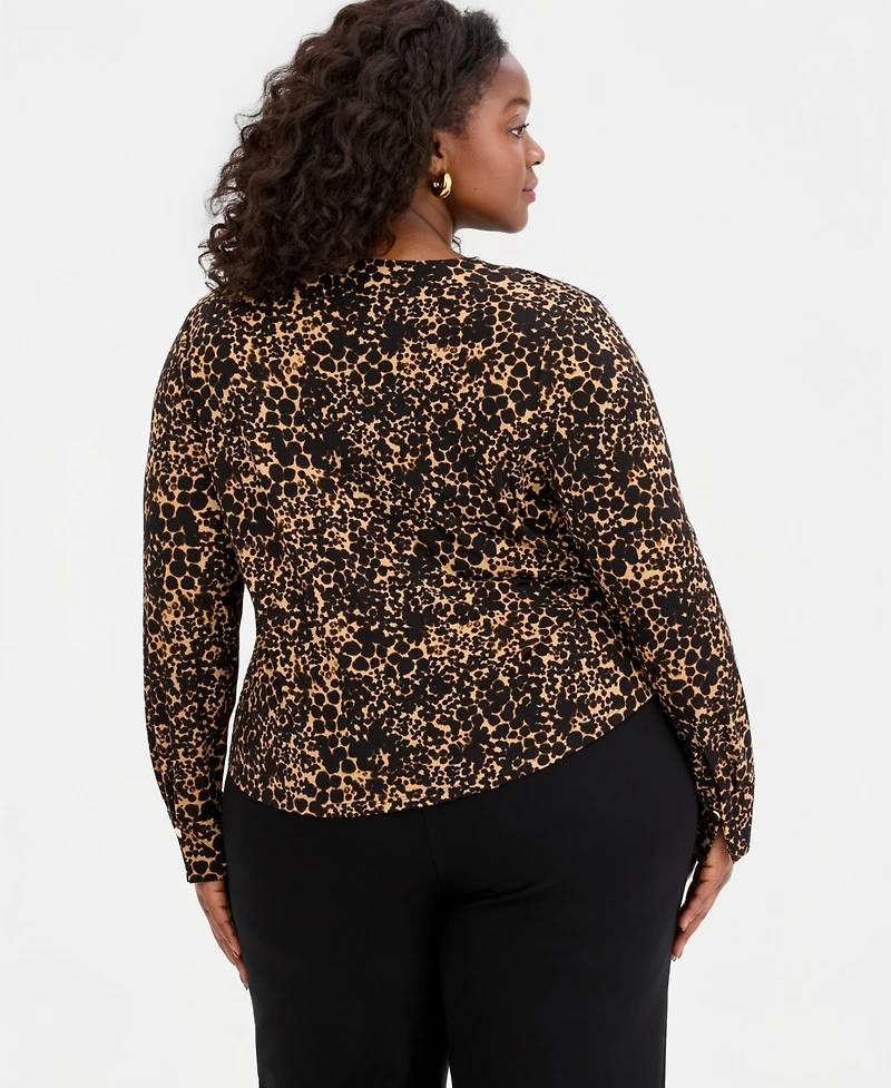 I.n.c. International Concepts Plus Animal Print V-Neck Long-Sleeve Top, Macy's Exclusive