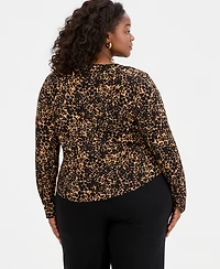 I.n.c. International Concepts Plus Animal Print V-Neck Long-Sleeve Top, Macy's Exclusive