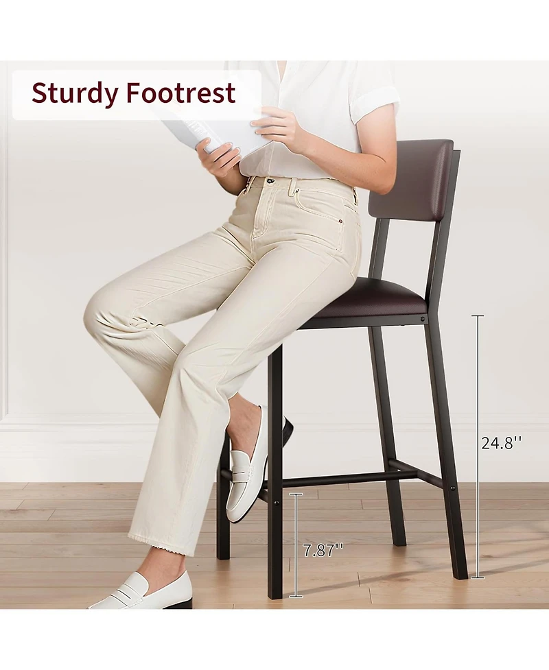 gaomon 2 Sets of 4 Bar Stools Sponge Leather Soft Cushion Barstools with Backrest and Footrest, Counter Height for Kitchen and Dining