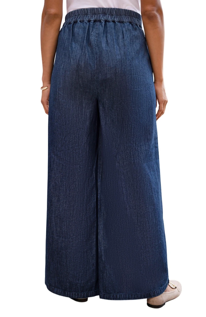 Yumi Women's Chambray Wide Leg Trousers