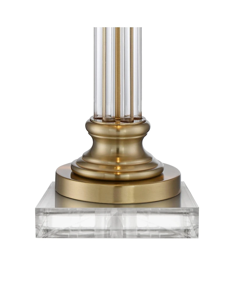 Vienna Full Spectrum Rolland Traditional Table Lamp with Square Riser 31 1/2" Tall Antique Brass Crystal 2 Light Off Drum Shade for Living Room