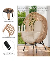 Rainsken Outdoor Wicker Egg Chair with Cushion, Pe Rattan Wicker Lounge Chair, 400lb Capacity, Indoor Patio Egg Chairs, for Bedroom Backyard Balcony