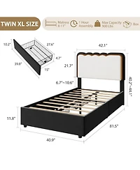 Gaomon Upholstered Bed Frame with Led Lights, Adjustable High Headboard, Large Storage Drawer, No Box Spring Required, Noise-Free