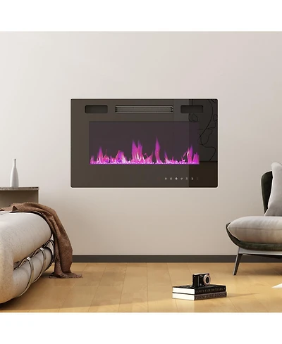 Homsee Electric Fireplace Heater - Realistic Flame Effect, Iron and Glass, 120V Wall Plug, Living Room Decor