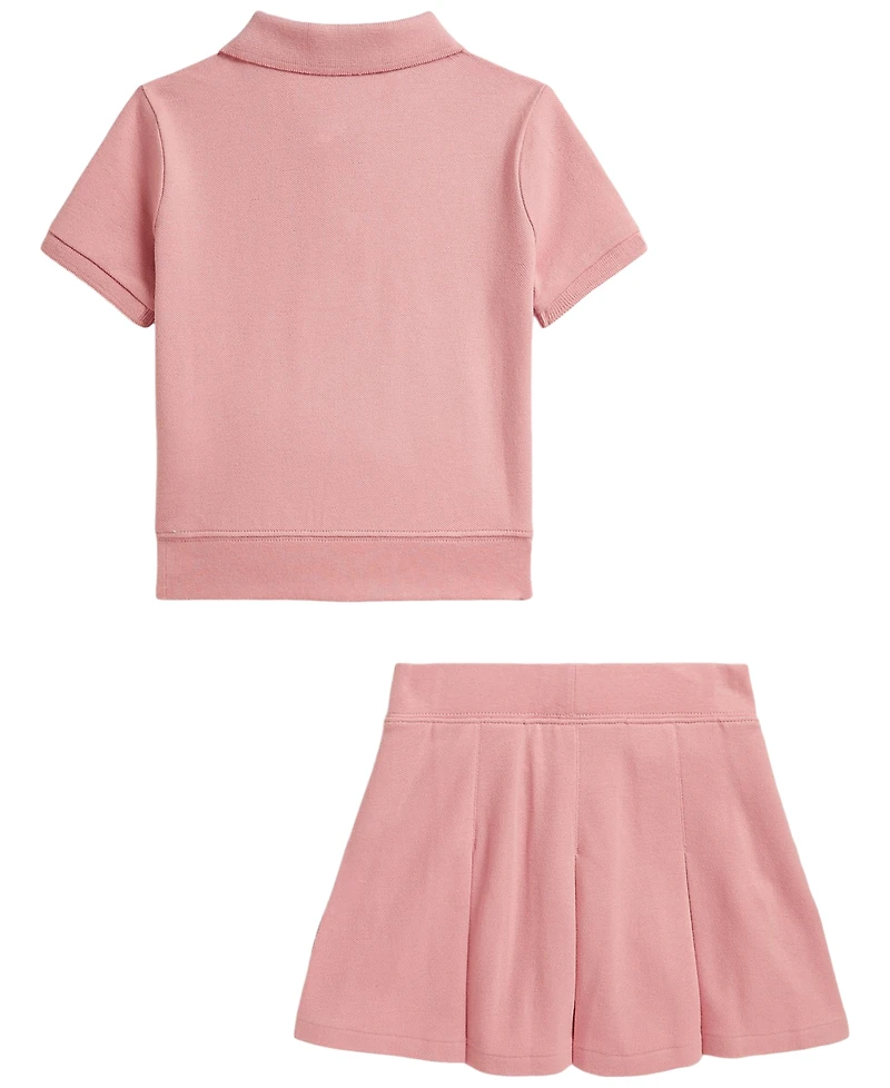 Polo Ralph Lauren Girls' 2T-6X Stretch Mesh Boxy Shirt and Skirt, 2-Piece Set
