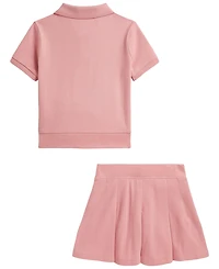 Polo Ralph Lauren Girls' 2T-6X Stretch Mesh Boxy Shirt and Skirt, 2-Piece Set