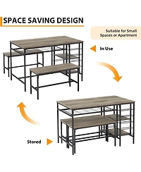 Gaomon 3-Piece Dining Set for 4, Table with 2 Benches, Rack & Storage