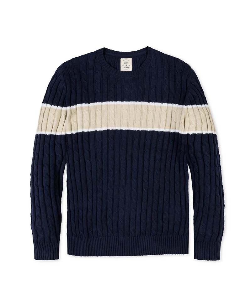 Hope & Henry Men's Organic Crew Neck Cable Sweater
