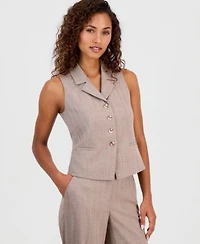 Anne Klein Womens Notched Collar Button Front Vest Cuffed Straight Leg Pants
