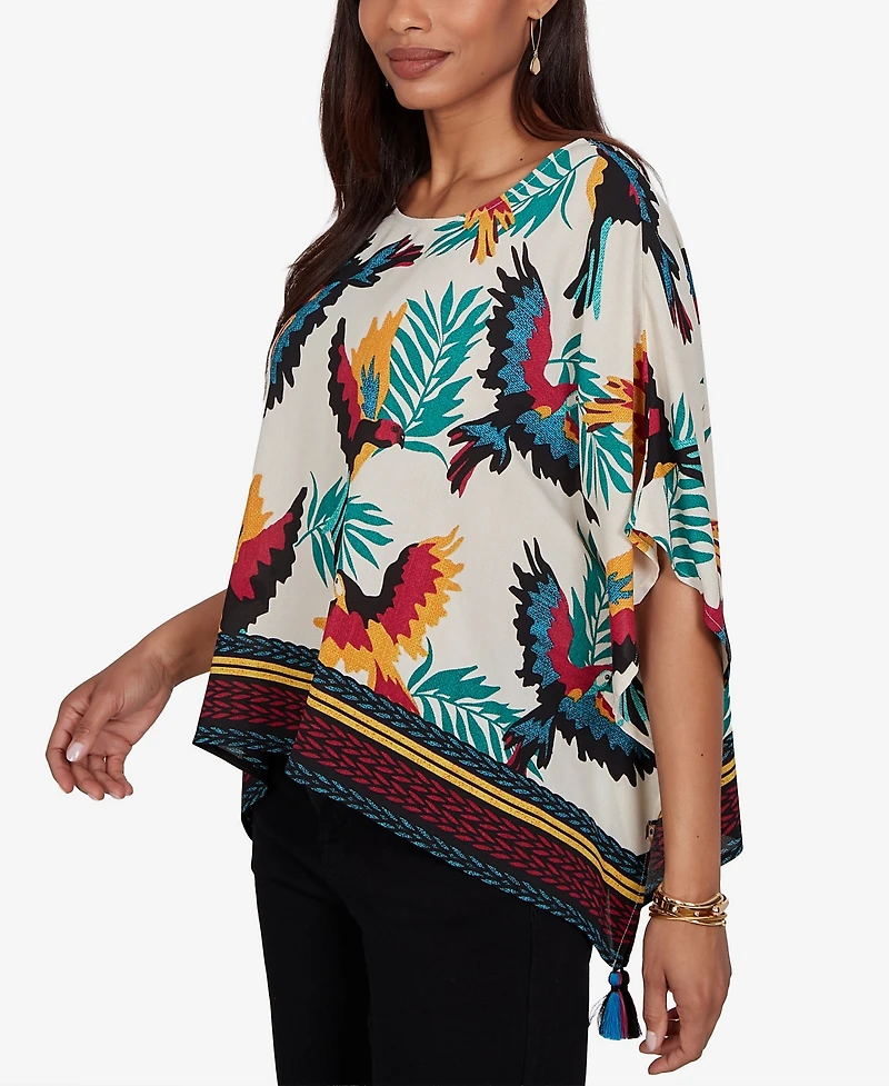 Ruby Rd. Petite Paradise Birds Printed Crepe Blouse