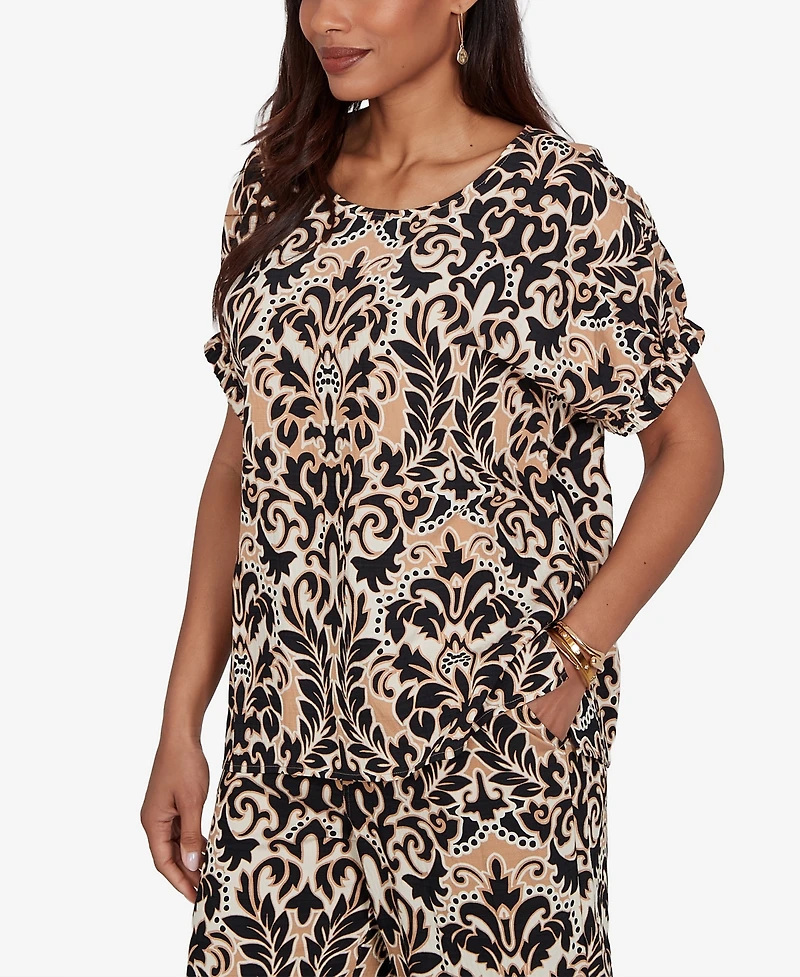 Ruby Rd. Petite Damask Textured Short-Sleeve Top