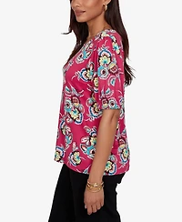 Ruby Rd. Petite Etched Floral Puff Print Blouse