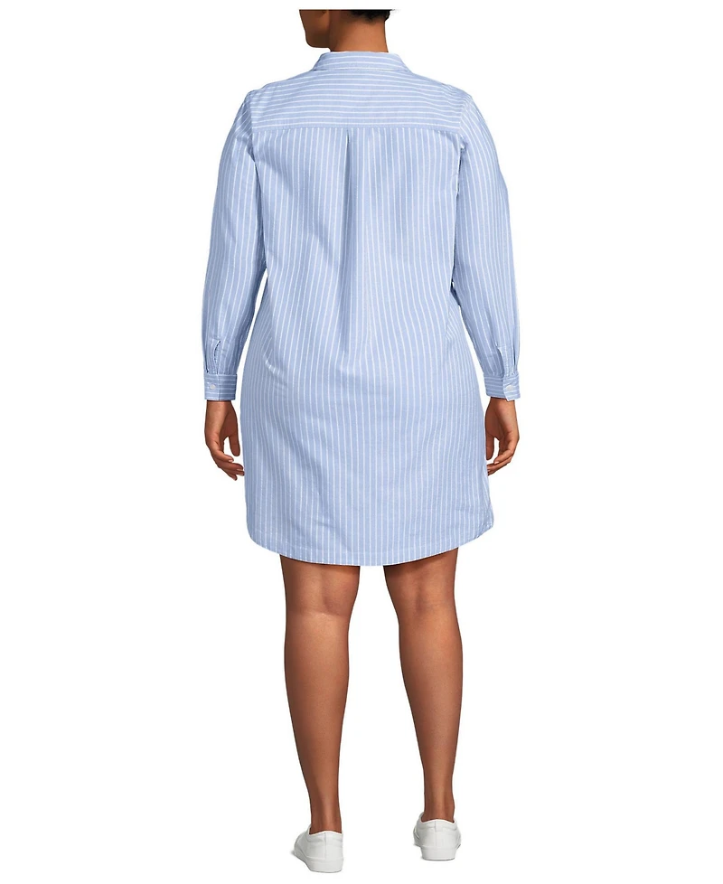 Lands' End Women's Plus Oxford Long Sleeve Button Front Shirt Dress