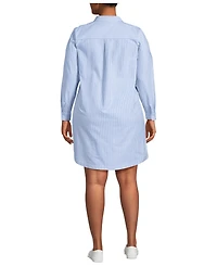 Lands' End Women's Plus Oxford Long Sleeve Button Front Shirt Dress