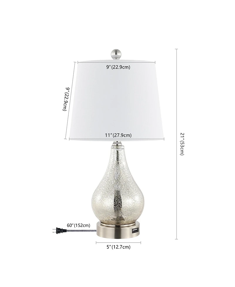Dino Farmhouse Industrial Iron/Glass Led Table Lamp with Usb Charging Port (Set of 2)