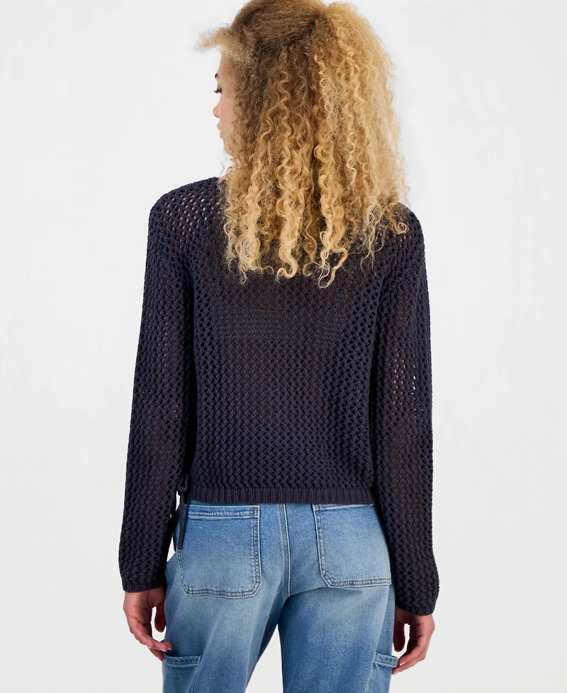 Hooked Up by Iot Juniors' Open-Stitch Varsity Sweater