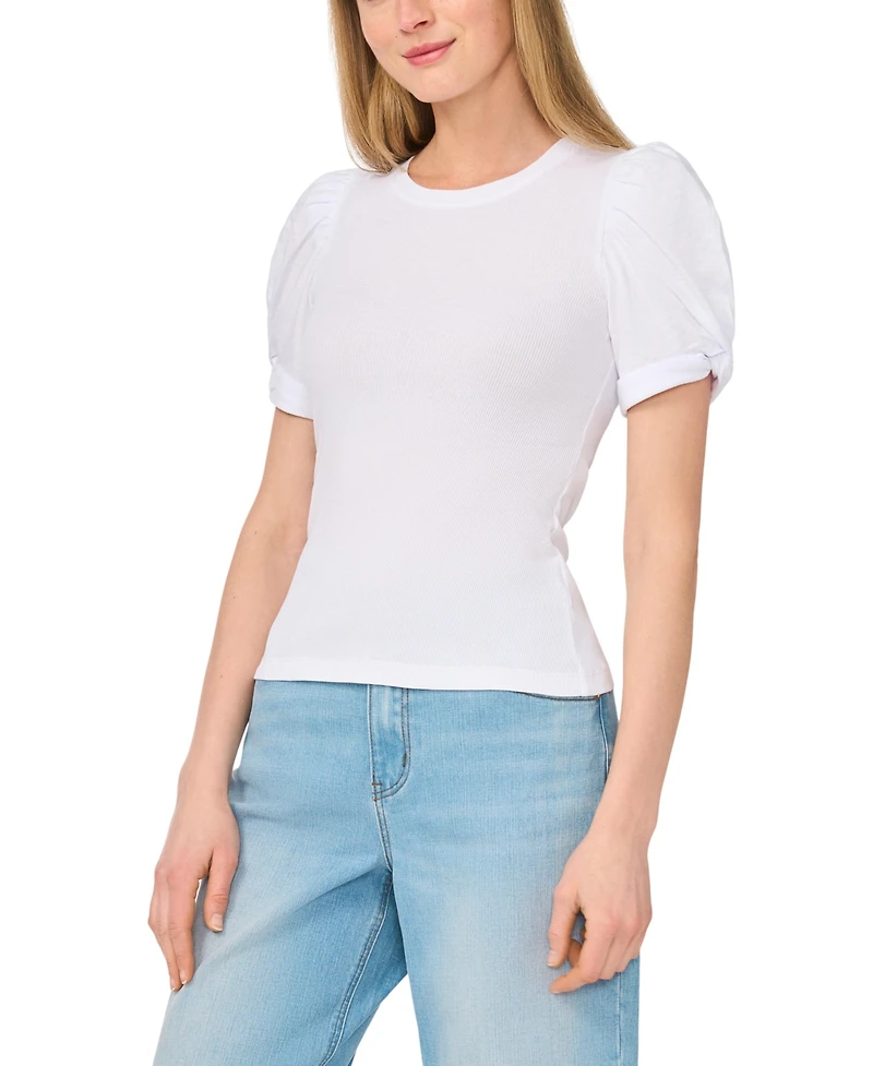 1.state Women's Puff Sleeve Short Sleeve Knit T-shirt