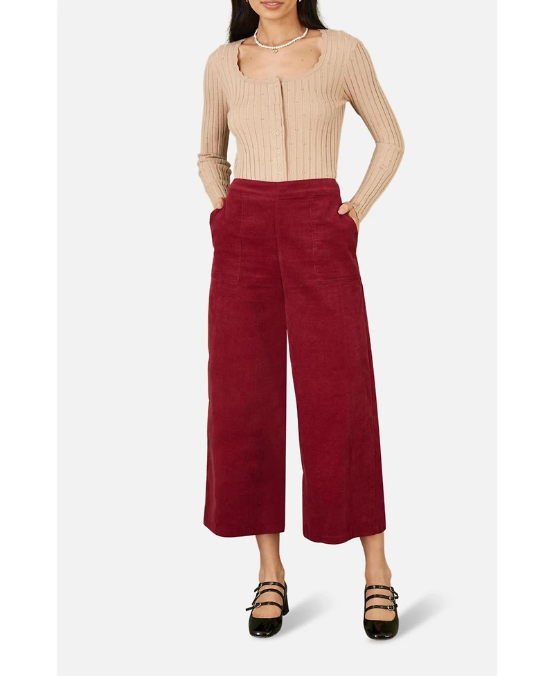 Yumi Women's Cord Cropped Wide Leg Pants