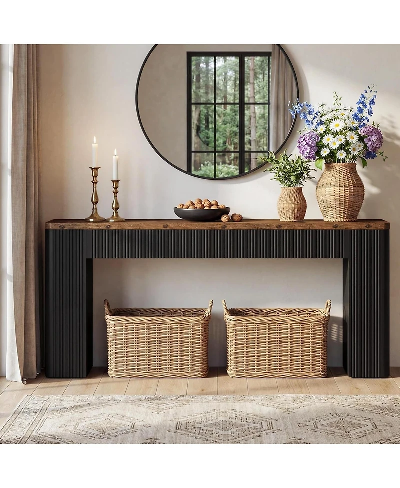 Tribesigns 82.7" Extra Long Entryway Table, Fluted Narrow Farmhouse Console Table with Curved Edges, Wood Sofa Table Behind Couch