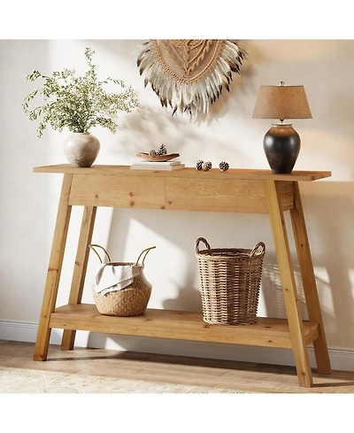 Tribesigns Solid Wood Console Table, 43.31" Entryway Table with 2 Drawers, 2-Tier Wood Sofa Console with Storage