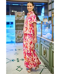 Yumi Women's Abstract Floral Wide Leg Trousers