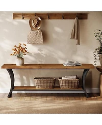 Tribesigns Industrial Entryway Bench with Metal Fram, Wood Indoor End of Bed Shoe Bench, 55" Long Storage Benches Seat