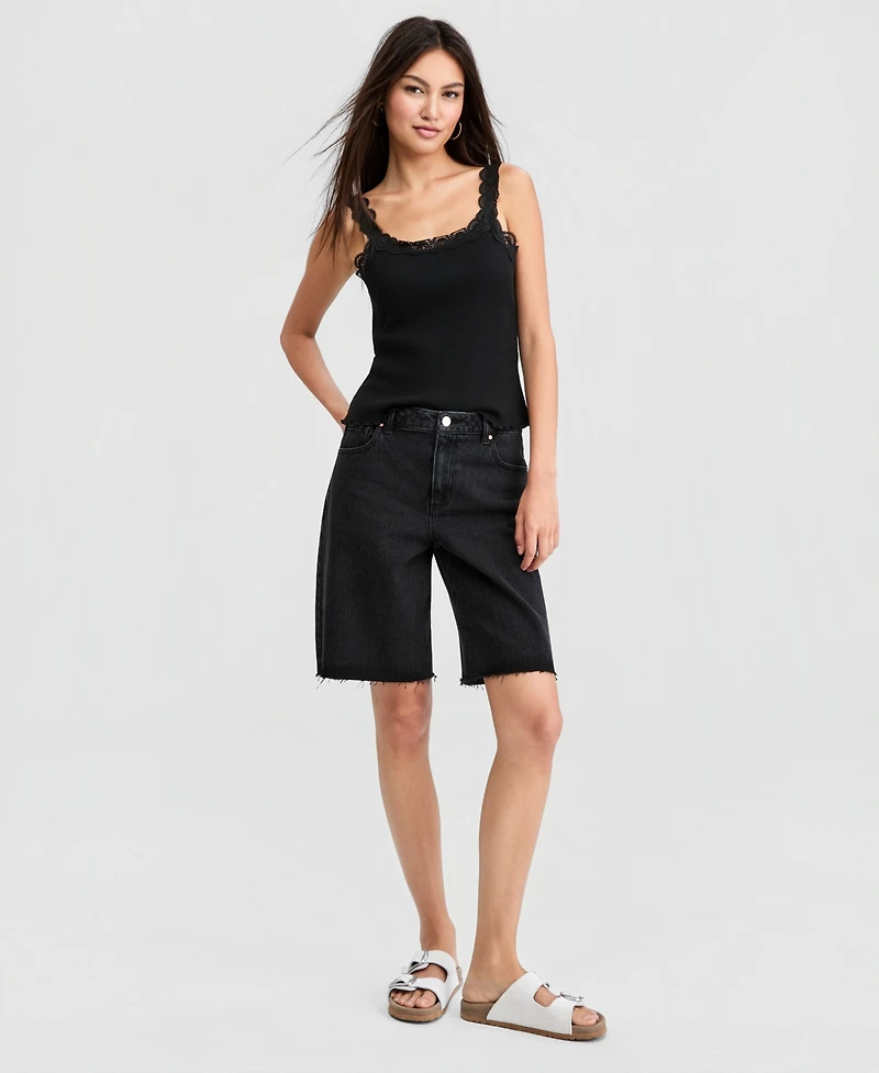 And Now This Women's High Rise Raw-Hem Denim Jorts, Macy's Exclusive