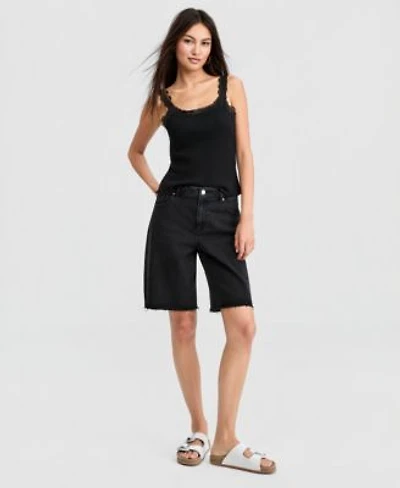 Now This Womens High Rise Raw Hem Denim Jorts Macys Exclusive