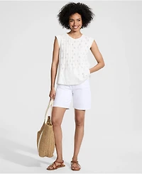 Lands' End Women's Cap Sleeve Eyelet Pintuck Swing Top