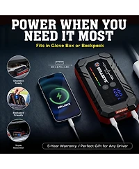 Bullseye 12V 1800mAh Rechargeable Portable Battery Jump Starter with Light, Power Bank