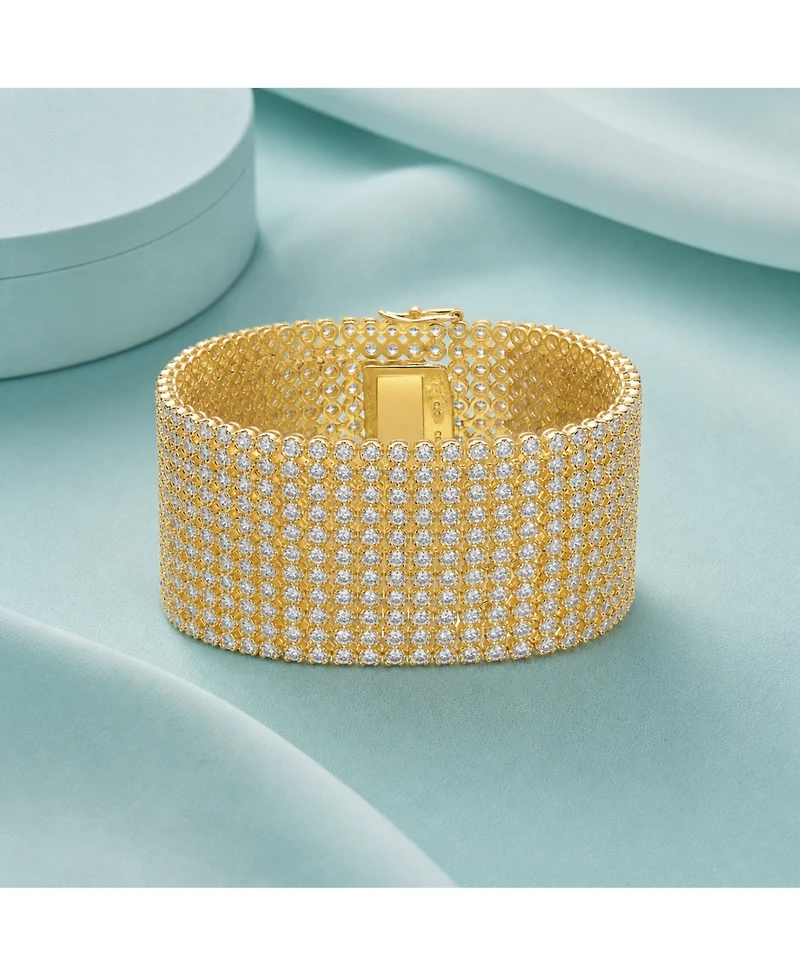 Rachel Glauber 14k Gold Plated Cubic Zirconia Lux Mesh Link Bracelet