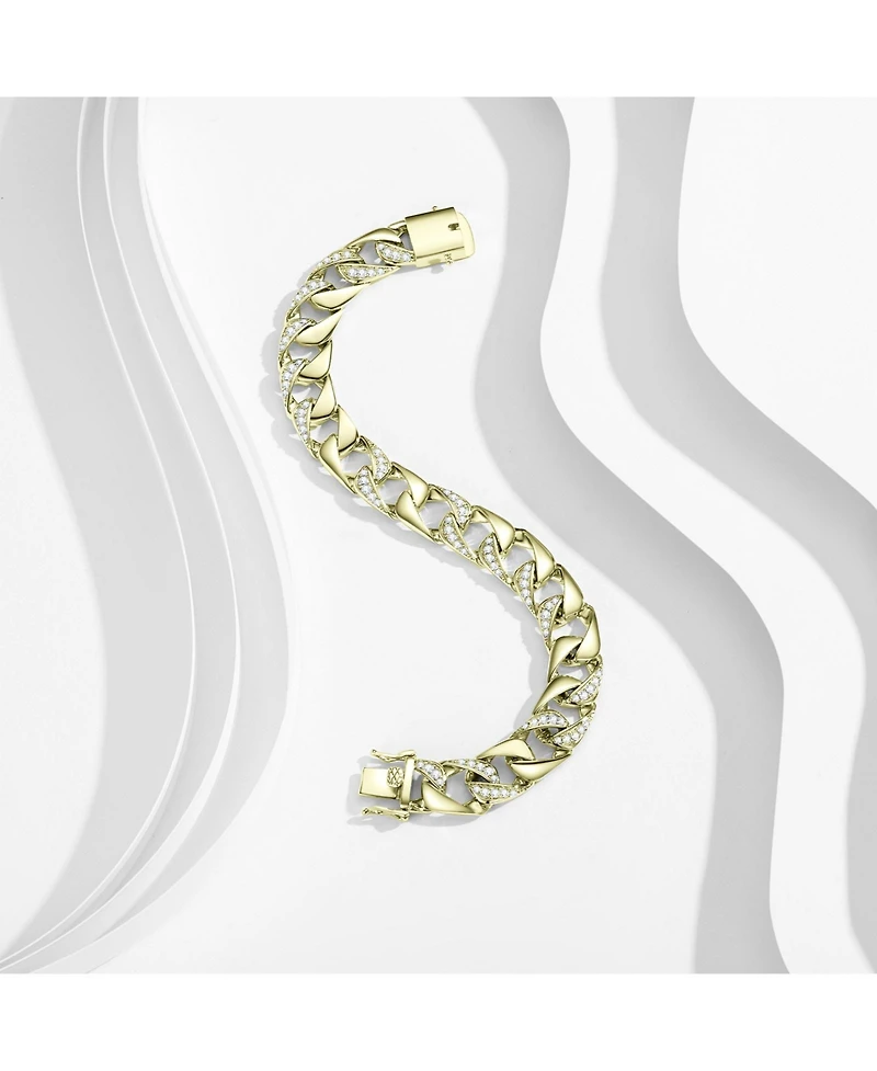 Men's Sterling Silver Iced Out Cubic Zirconia Miami Cuban Chain Bracelet