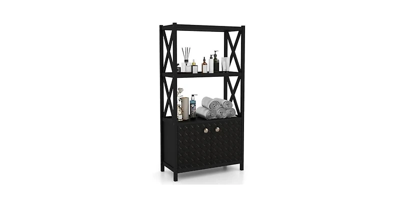 Volenca Bathroom Storage Cabinet with Open Shelves and Double Doors