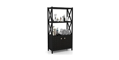 Volenca Bathroom Storage Cabinet with Open Shelves and Double Doors