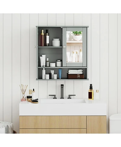 sumyeg Wall Mount Mirror Bathroom Storage Cabinet Organizer