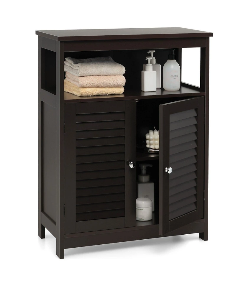 sumyeg Wooden Freestanding Bathroom Storage Cabinet with Double Shutter Doors