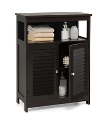 sumyeg Wooden Freestanding Bathroom Storage Cabinet with Double Shutter Doors