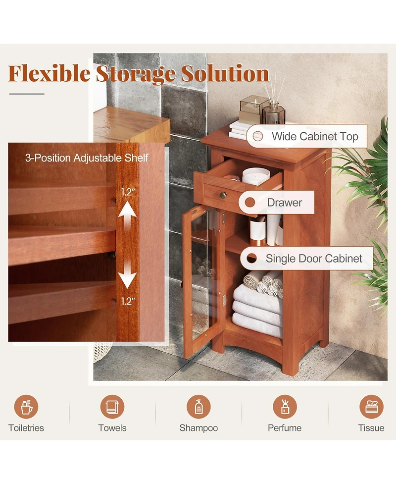sumyeg Bathroom Freestanding Storage Cabinet with Single Glass Door