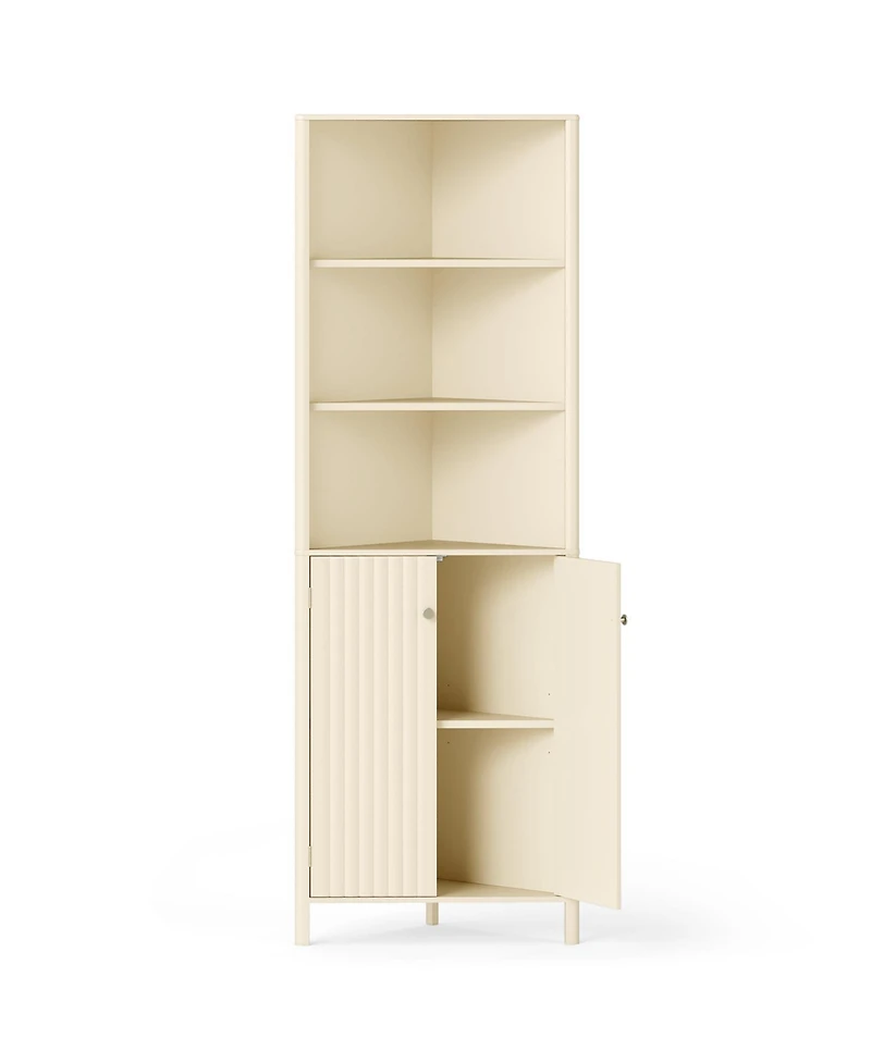 sumyeg 68 Inch Tall Corner Bathroom Storage Cabinet with Shelves and Fluted Doors