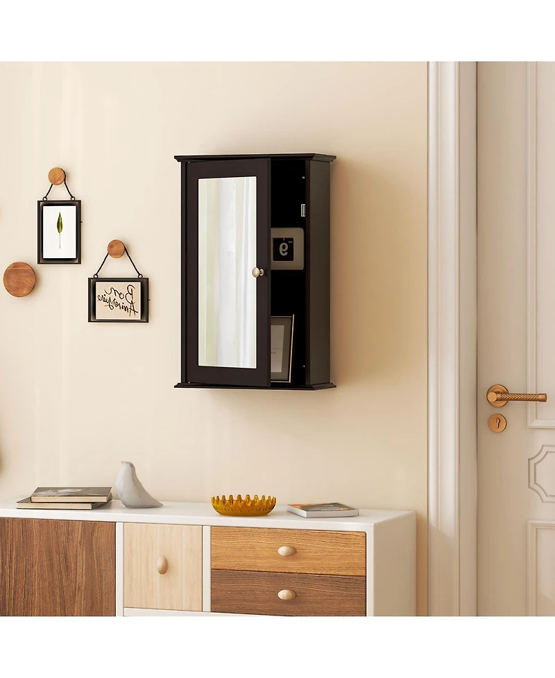 sumyeg Bathroom Wall Cabinet with Single Mirror Door Storage Organizer