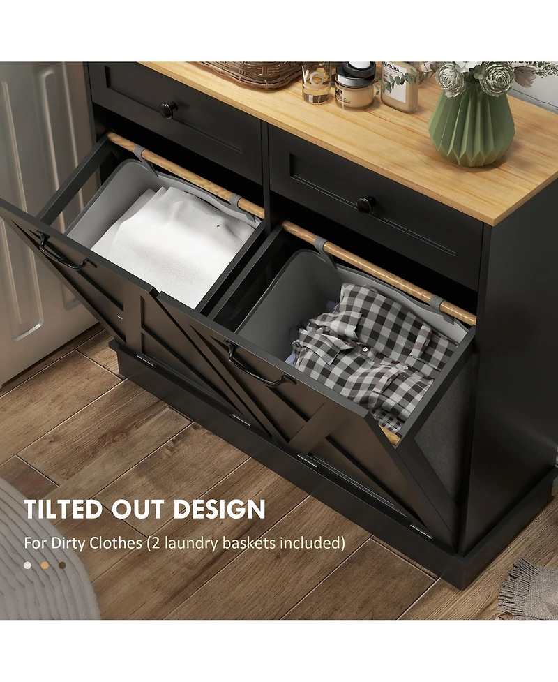 Homcom Tilt Out Laundry Hamper Cabinet with 2 Baskets and 2 Drawers,
