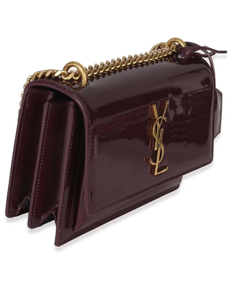 Pre-Owned Saint Laurent Red Wine Patent Monogram Small Sunset Bag